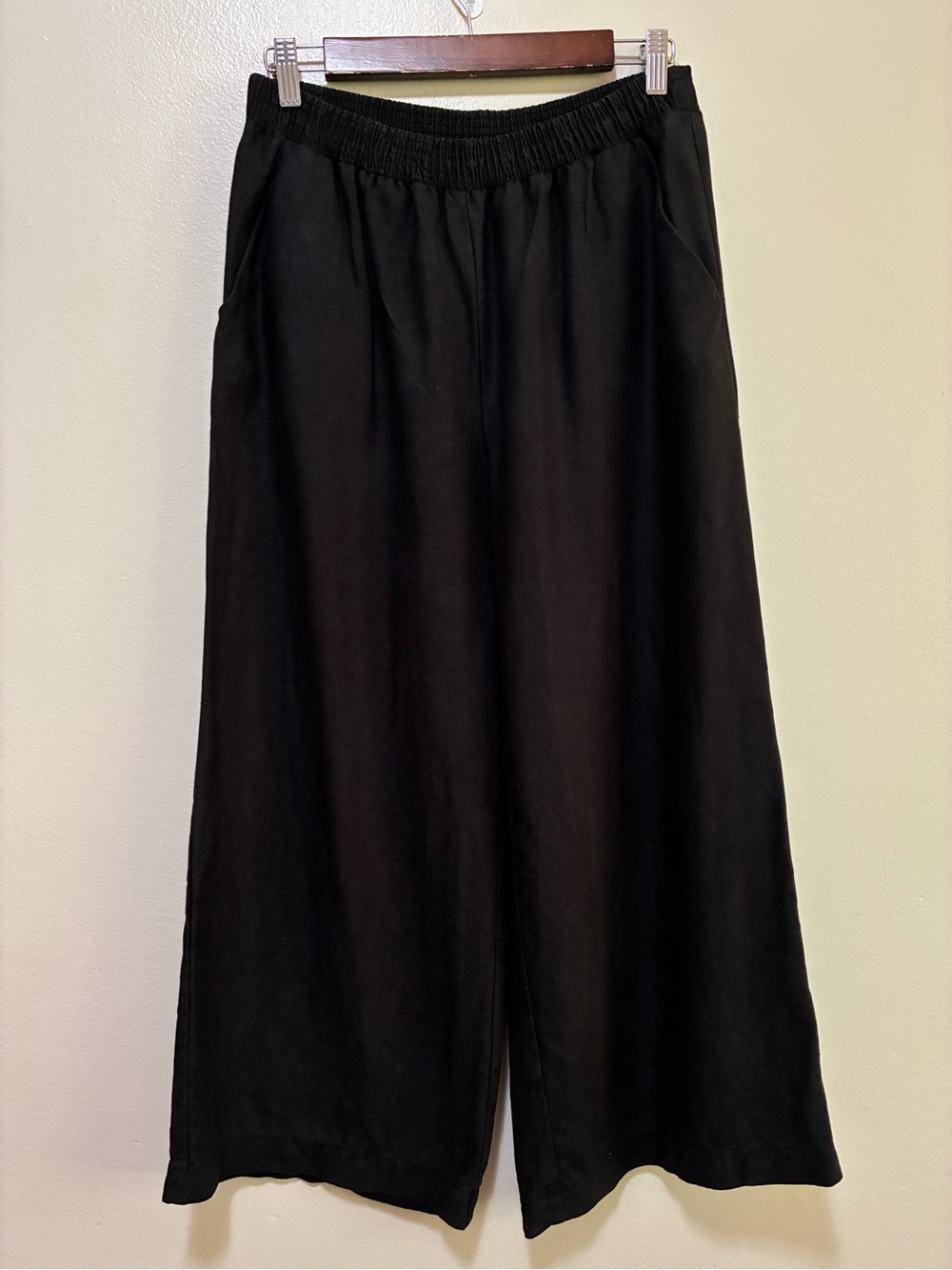 VETTA Black Elastic Waist Wide Leg Pants